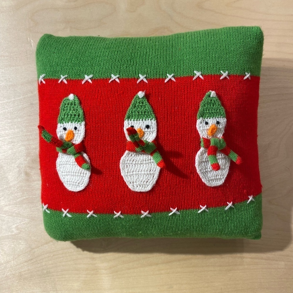 Festive Snowman Knit Pillow (OA)